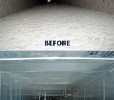 A before and after image of a HVAC air duct