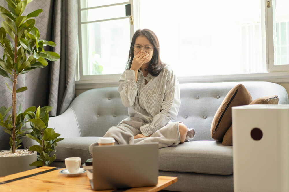 Asian Female Feeling Sick and Boring About Air Pollution