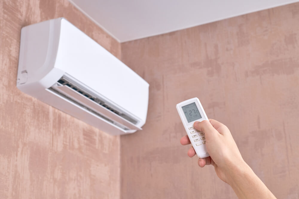 Person Holding Remote and Lowering the Temperature on the AC