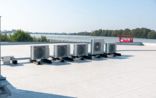 Air conditioning installed on the roof of a tall building.